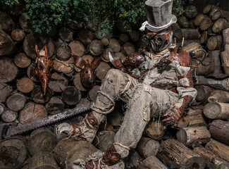 Futuristic character cyborg stalker. Art Photography in steampunk style.