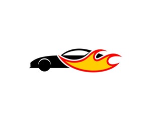 Silhouette car with fire flame
