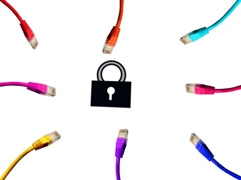 closed padlock icon symbol ethernet cords wires white background illustration