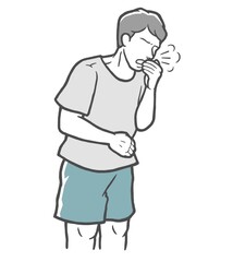 口を手で押さえて咳をする若い男性