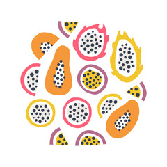 Tropical fruits summer hand drawn abstract illustration.