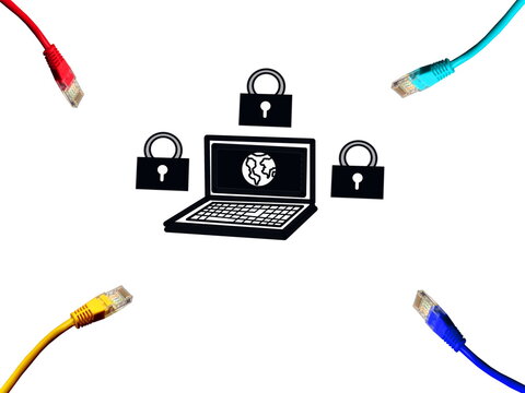 padlock closed symbol ethernet cord cables computer laptop illustration white background secure data digital concept