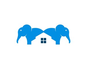 Two elephant with house in the middle