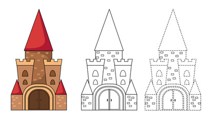 Illustration of educational game for kids and coloring book vector-castle