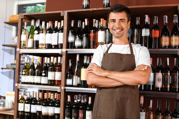 Male seller in wine store