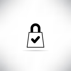 shopping bag with check mark icon ,secured shopping concept