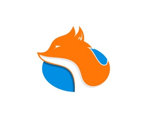 Blue oval shape with fox head inside