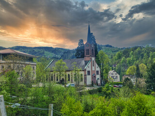 Church in village of Alsace, France near of Germany