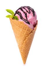 Tasty strawberry ice cream on white background