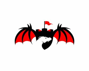 Shield fortress with wings and head dragon