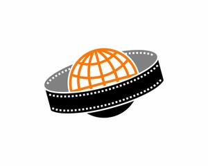 Globe with roll film movie around