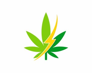 Cannabis leaf with yellow lightning inside