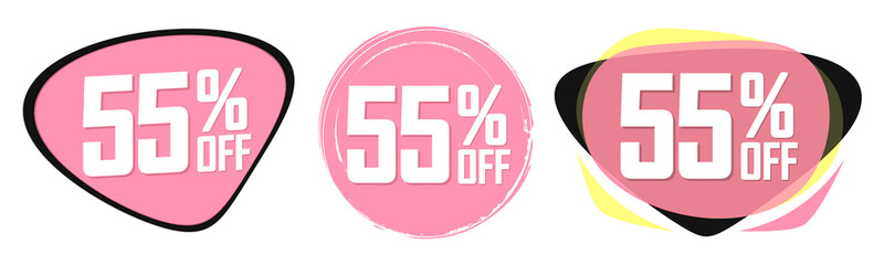 Set Sale 55% off banners, discount tags design template, final offer, end of season deal, app icons, vector illustration