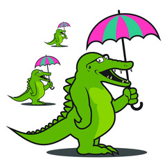 Funny aligator with umbrella illustration vector