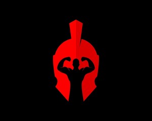 Red spartan helmet with strong people inside