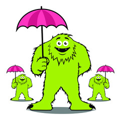 Funny monster with umbrella illustration vector