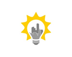 Light bulb with city building inside