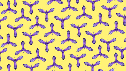 seamless pattern with irises on a yellow background