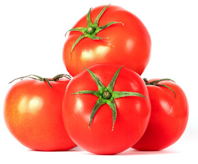 Fresh Two juicy red Tomatoes isolated on white background.