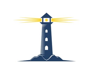 Shinning lighthouse silhouette