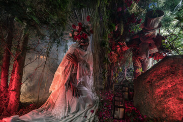 Fabulous stylization of Santa Muerte - Holy Death - modern religious cult. Concept Art fairy tale photo.