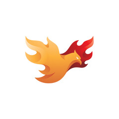 Flying Bird with Fire Wing Phoenix Logo Illustration