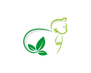 Cat outline with nature leaf