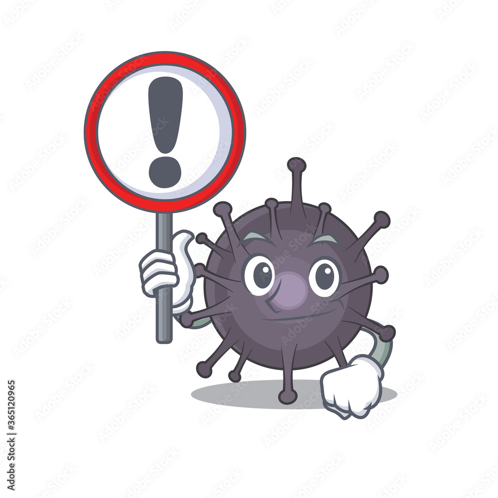 Poster A cartoon icon of salmonella with a exclamation sign board