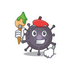 Salmonella artist cartoon picture style paint a landscape using a brush