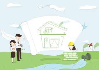 Obraz na płótnie Canvas business people with a house plan