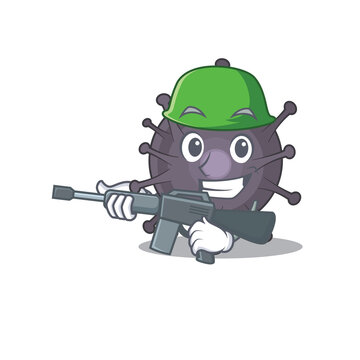 A charming army salmonella cartoon picture style having a machine gun