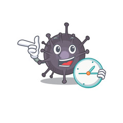 A picture of cheery salmonella holding a clock
