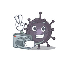 a proficient photographer salmonella cartoon design concept working with camera
