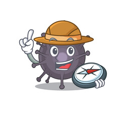 Salmonella mascot design style of explorer using a compass during the journey