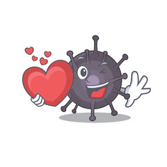 A lovable salmonella caricature design style holding a big heart