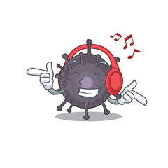 Fototapeta premium A Caricature design style of salmonella listening music on headphone