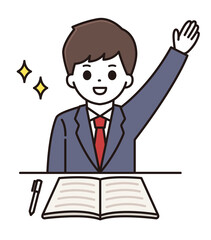 男子学生 挙手 イラスト