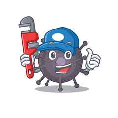 cartoon mascot design of salmonella as a Plumber with tool