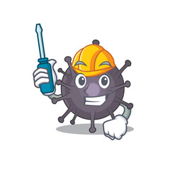 caricature design style of salmonella worked as an automotive