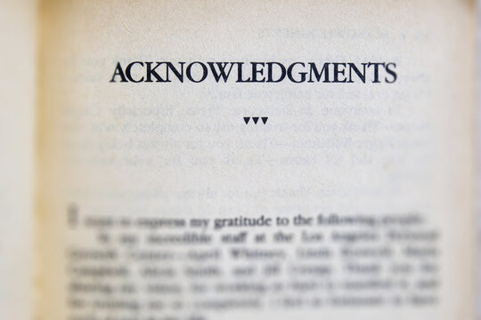 The acknowledgement page of a book - closeup view.