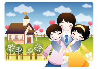 happy family with heart shape