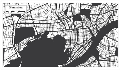 Hangzhou China City Map in Black and White Color in Retro Style. Outline Map.