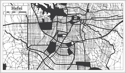 Hefei China City Map in Black and White Color in Retro Style. Outline Map.