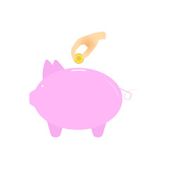pink piggy bank with money