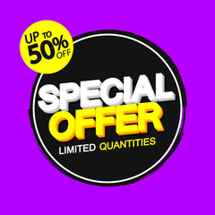 Special Offer, up to 50% off,Sale banner design template, discount tag, grunge brush, lowest price, vector illustration