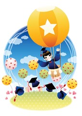 graduate in hot air balloon