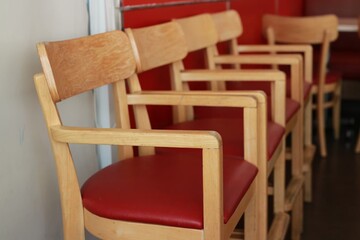 wooden chairs and tables