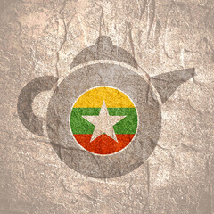 Tea emblem template and design element for tea shop, restauran. Teapot abstract illustration. Flag of the Myanmar