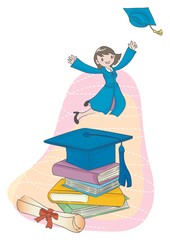 Naklejka premium girl jumping over graduation hat