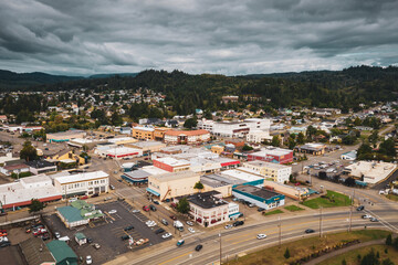 Fototapeta na wymiar Aerial of Coquille, town in Southern Oregon. 